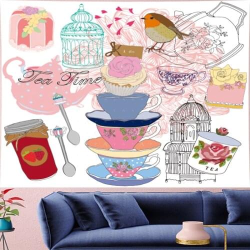 GN.PAPAYA Cute bird dessert cartoon wall hanging Afternoon tea Tapestries kids room tapestry Wall Tapestry Home decor