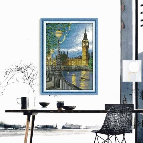 HUACAN Embroidery Castle Kits 14ct 11ct White Canvas Cross Stitch City Landscape Set DIY Needlework Gift
