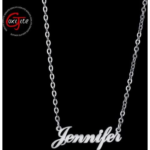 Goxijite Personalized Italic Font Name Necklace For Women Stainless Steel Charming Cursive Nameplate Choker Necklaces Cute Gift
