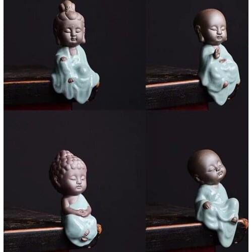 Zen Ceramic New Chinese Style Porch Decoration Garden Tabletop Potted Plant with Micro Landscape Little Monk Flower Pet