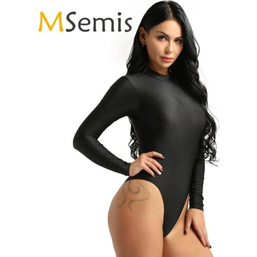 Womens Swimsuits Gymnastics Leotard Swimwear Long Sleeve Stand Collar Bath Clothes Stretchy Leotard Swim Bodysuit Swimming Suit