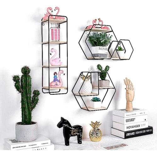 Metal Floating Shelf Nordic Iron Wooden Wall Hanging Shelves Kitchen Cabinet Organizer Figurines Display Decorative Wall Racks
