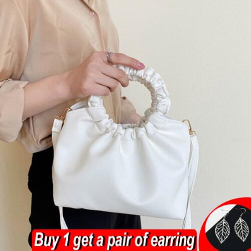Fashion Pleated Handbag Women PU Leather Shoulder Bag Simple Solid Color Crossbody Bag Daily Top-handle Bag Daily Cloud Pouch
