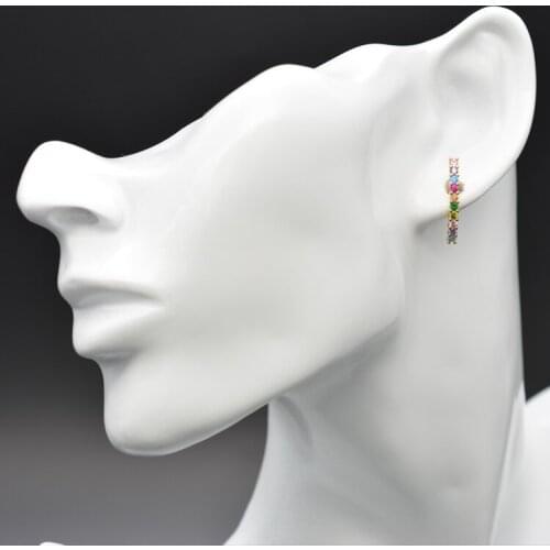 Fashion Hot Luxury Long Shape Gold Color Micro Pave Cubic Zirconia Stud Earrings Can Be The Best Gift For Women