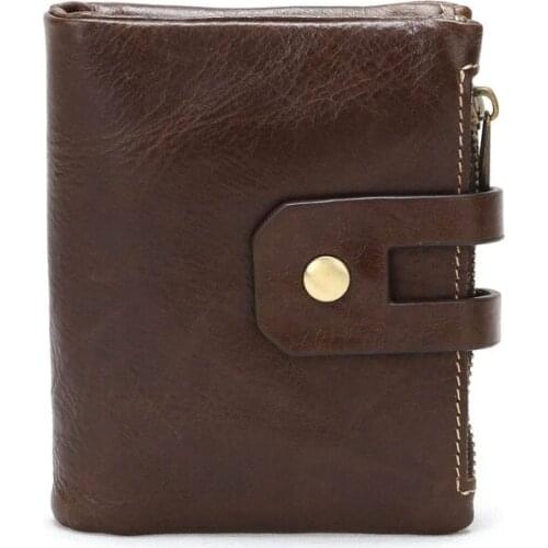 Men RFID Blocking Wallet Vintage Leather Short Purse Bifold with Coin Change Pocket Large Capacity 066F