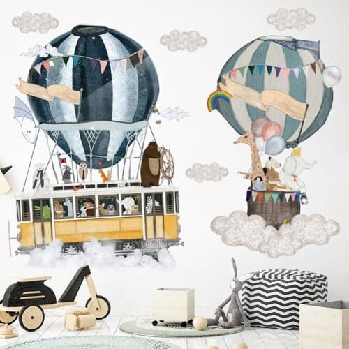 2Pcs Cartoon Hot Air Balloon Animal Adhesive Wall Sticker Kid Room Decal Decor