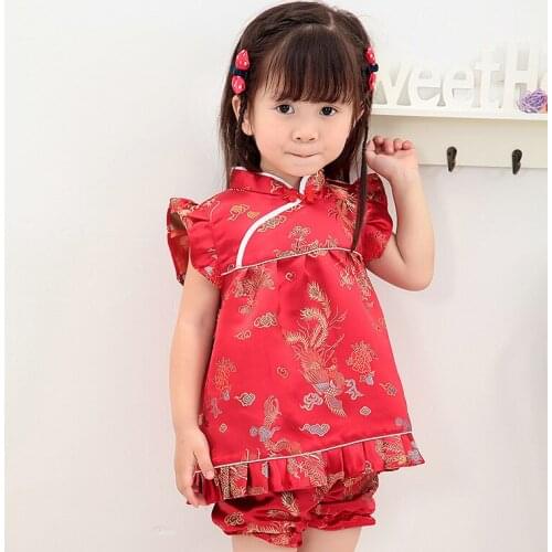 New Qipao Baby Girls Clothing Set Baby Dress + Pants Underwear Fashion Infant Costume Toddler Outfits Suit Sets