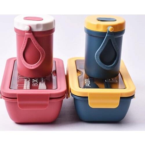 New Microwave Lunch Box with Compartments Portable Bento Box Japanese Style Leakproof Food Container for Kids with Tableware