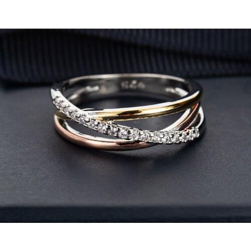 Three Tone X Shape Cross - Cut Crystal Wedding Rings For Women Trendy Dazzling CZ Stone Large Modern Rings Luxury Jewelry Gifts