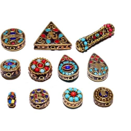 Wholesale Inlay Nepal Copper Various shapes beads pendant For Jewelry Making Beadwork Necklace DIY jewelry components