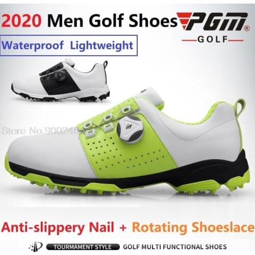 Pgm Golf Shoes Mens Leather Waterproof Sneakers Non-Slip Golf Shoes Male Breatheble Knob Buckle Shoeslace Trainers 5 Colors