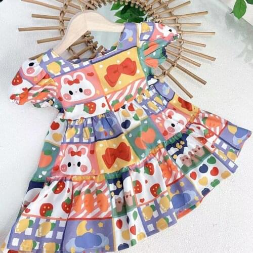 Girls dress Little girl Korean style cute doodle bunny girl cartoon princess dress dress for girls toddler girl clothes