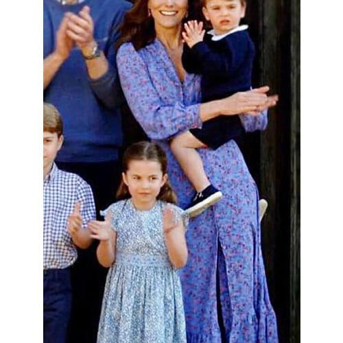 Kate Middleton Spring Autumn High Quality New Womens Casual Party Elegant Vintage Designer Midi Purple Print Long Sleeve Dress