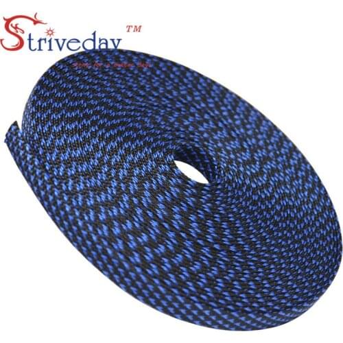 1M Black & Blue 8mm braid cables textile cord PET Expandable High Density Sheathing Plaited Cable Sleeves