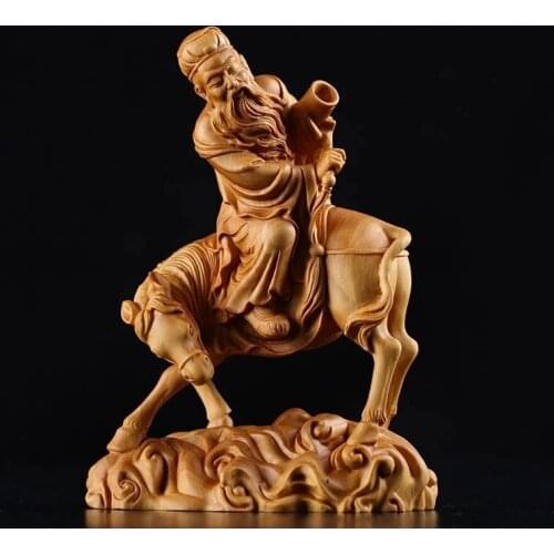 Boxwood 15CM Zhang Guolao Sculpture Wood Chinese Mythological Figures Eight Immortals God Home Decor