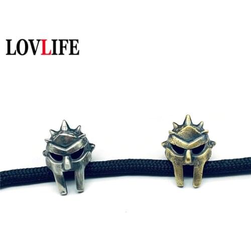 Spartan Roman Angular Helemet Brass Handmde Knife Bead Lanyard Rope Pendant Jewelry Keychain Hanging Charms Outdoor Tool EDC DIY