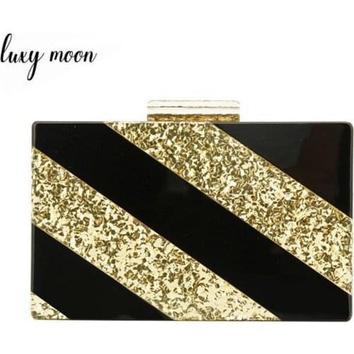 Gold Sequin Acrylic Clutch Purse Evening Bag for Women Fashion Mini Chain Shoulder Crossbody Bag Wedding Party Handbag ZD1274