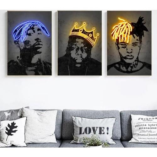 Travis Scott Music Star Neon Poster Biggie 2pac Hip Hop Rapper Fashion Wall Art Canvas Painting Bar Cafe Living Room Home Decor