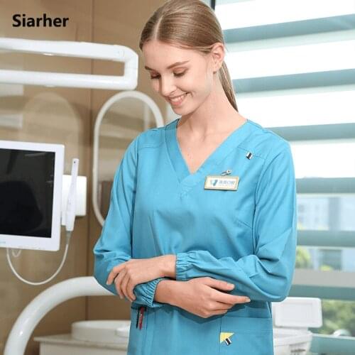 High quality Comfortable Solid color scrubs uniform lab coat Beautician suits pet uniform scrub workwear wholesale Custom logo