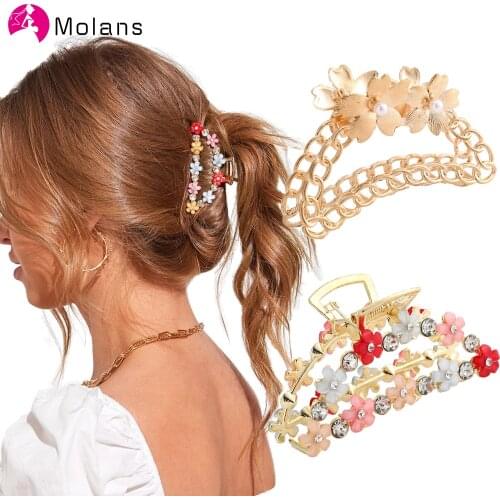 Molans New Simple Alloy Pearls Flower Hair Claws Rhinstones Crab Claw Women Hair Clips Elegant Hair accessories