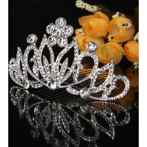 Bridal Rhinestones Flower Party Hair Clip Comb Headpiece Crown Wedding Shiny Rhinestone Cown Hair Clip Girls Hair Accessories