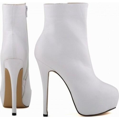 LOSLANDIFEN 2021 Autumn Winter Women Boots Sexy High Heels PU Leather Round Toe Platform Short Ankle Wedding Shoes