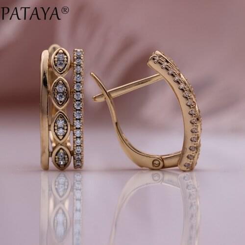 PATAYA New Long Square Dangle Earrings 585 Rose Gold Natural Zircon Fashion Jewelry Horse Eye Hollow Trend Fine Women Earrings