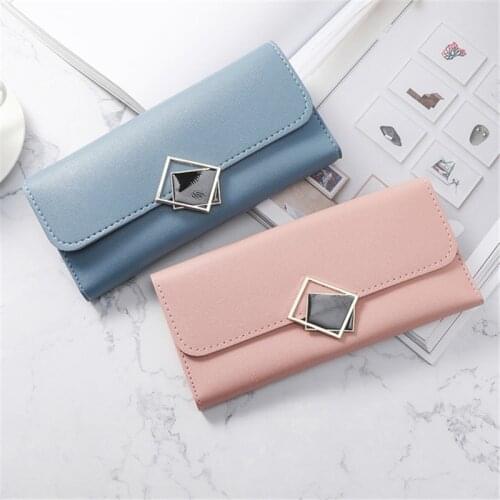 Womens Wallet Pu Leather Long Square Hasp Female Fashion Solid Color Coin Purses Ladies Card Holder Clutch Bag Phone Bag