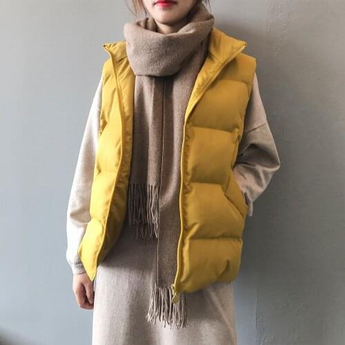 Women Fashion Cotton Down Vest Beige Tops Chaleco Mujer Gilet Casaco Feminino Women Winter Warm Vest Coat Stand Collar