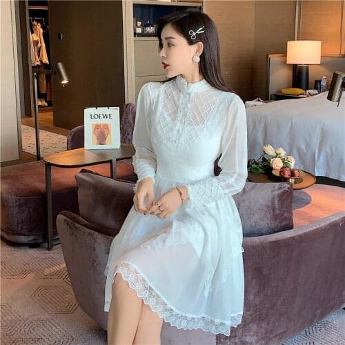 2021 Spring Autumn Fashion Runway Holiday Elegant Dress Women High Waist Long Sleeve O-neck White Mesh Sequin Embroidery Dress