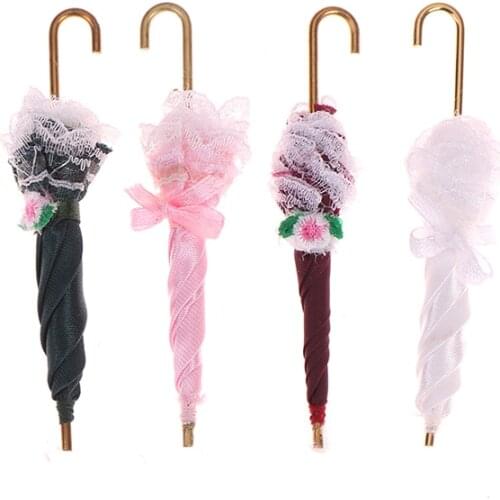 1/12 Lady Girls Dollhouse Lace Umbrella Miniature Royal Gift Dollhouse Accessories Decoration Birthday Girl Kids Toys 1PCS