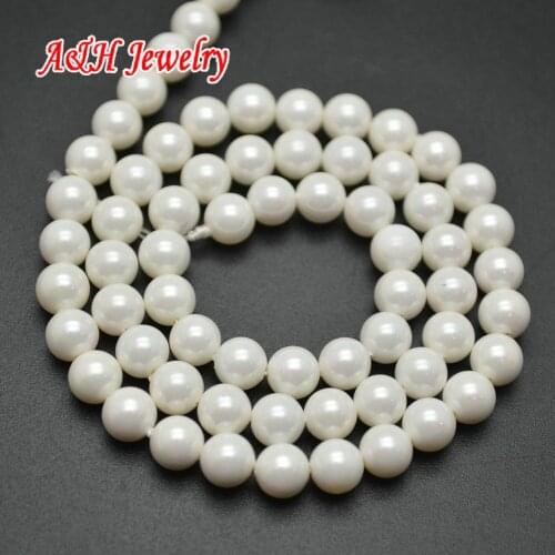 10 Strands White Plated Shell Round Shape Strand Loose Beads 6~10mm Fashion Jewelry Making Materials