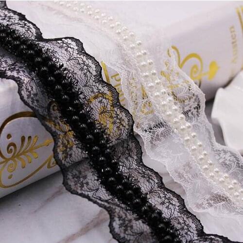 10Yards White Pearl Beaded Embroidered Lace Edge Trims Applique Braided Lace Ribbon Handmade DIY Wedding Dress Sewing Craft