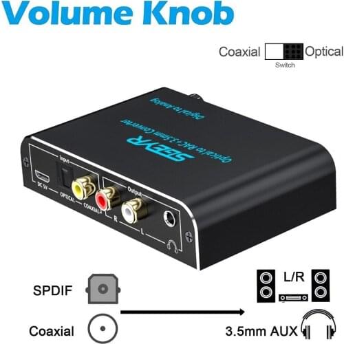 3.5mm Audio Converter,Digital to Analog Converter Coaxial Toslink to RCA 3.5mm Jack Adapter with Optical cable Volume Control