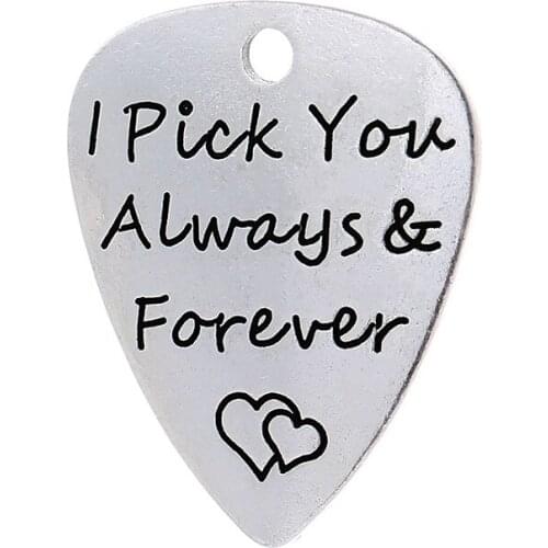 20pcs/lot 21*26mm DIY ancient Guitar Pick charm lettering I Pick you always & Forever pendants for necklace accessories