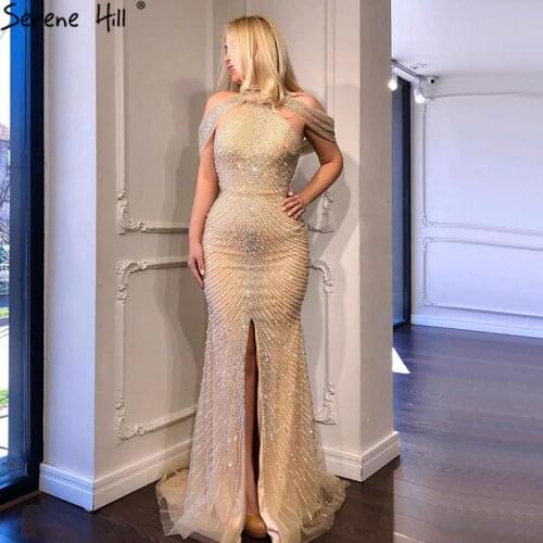 2020 Fashion New Mermaid Evening Dresses Luxury Beading Sequined Sleeveless Formal Evening Gowns Real Photo LA6557