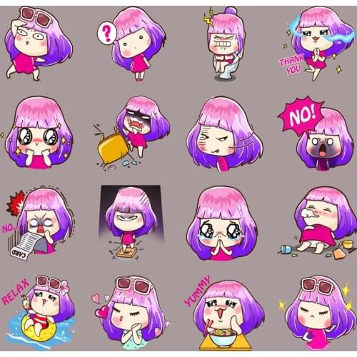 40 Cartoon Purple cute girl turned Paper Sticker Decoration DIY Ablum Diary book Scrapbooking Label Sticker Kawaii Stationery