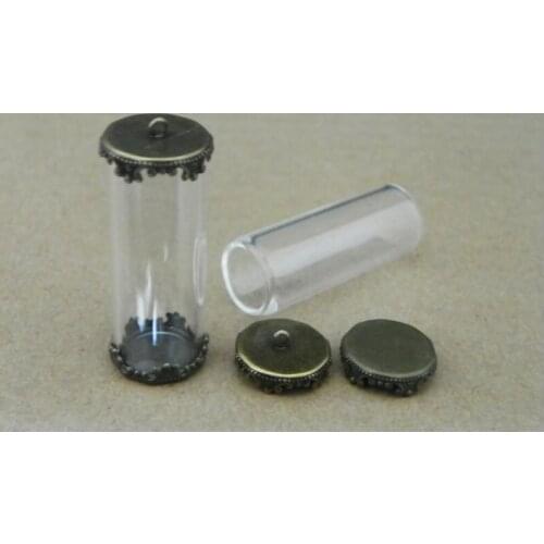 40x15mm Open tube glass globe findings bronze plated crown base glass wish bottle diy jewelry necklace pendant