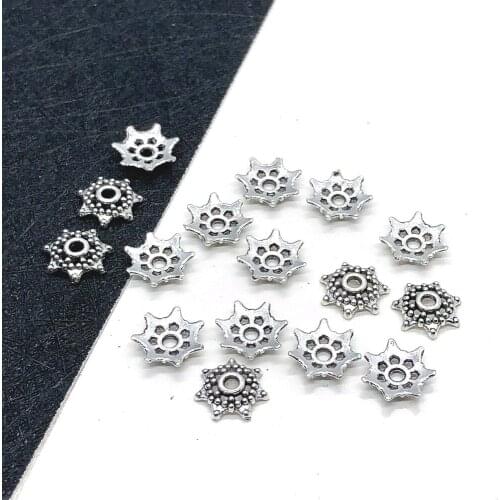 50pcs Tibetan Antique Silver Color Beads End Caps Flower Bead Caps for Jewelry Making Findings Diy Accessories Wholesale Supply