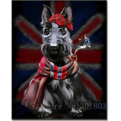 Diamant Diy 5D Diamond Painting Cross Stitch Wearing Glasses Diao Pipe Dog Needlework Diamond Embroidery Full Diamond Decorative