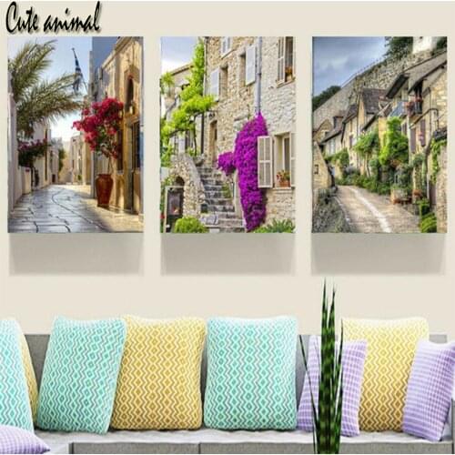 Diamond Embroidery Europe city garden town 3pcs Diamond Painting Cross Stitch Diamond Mosaic Decoration full Square Drill gift