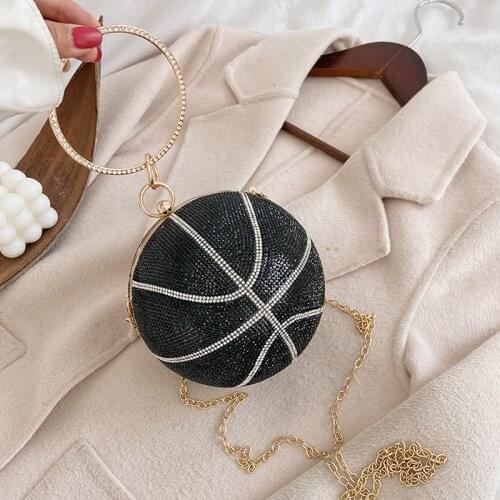 Basketball Clutch And Women Evening Bags Rhinestones Golden Luxury Lady Small Party Event Handbags Ball Circular Purse Wallets