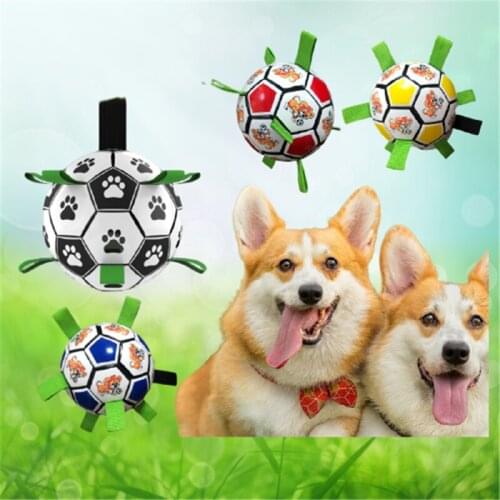 Dog Bite Toy Soccer Ball with Grab Tab Interactive for Tug War Water Durable Small Medium Pet Football Indoor Outdoor Fetch Game