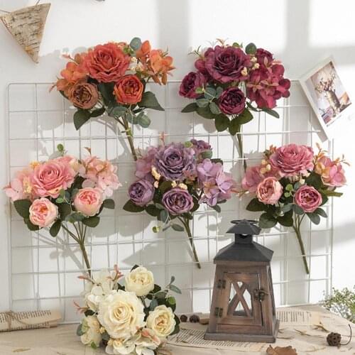 1Pc Artificial Peony Hydrangea Fake Flower Wedding Bouquet Home Office Decor