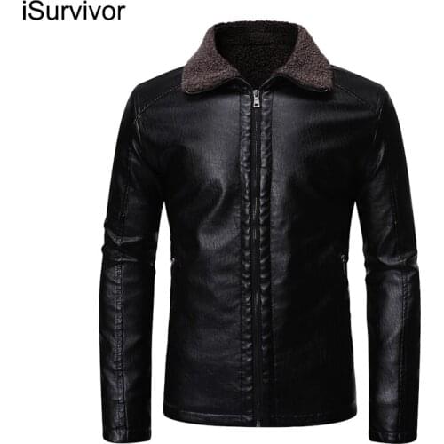 ISurvivor 2021 Mens Leather Jacket Classic Motorcycle Bike Jacket Mens Casual Jacket Warm Brand Clothing Trendy Fashion
