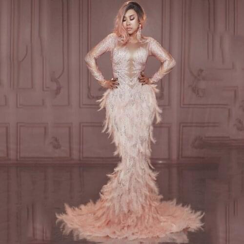 Beautiful Nightclub Dress Feather Dress Big Tail Singer Stage Costume Evening Party Model Host Clothing Festival Outfit DJ538