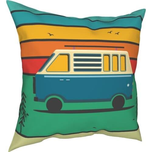 Colorful Van Life Happy Camper Pillowcase Printing Polyester Cushion Cover Decorations Throw Pillow Case Cover Home 40*40cm