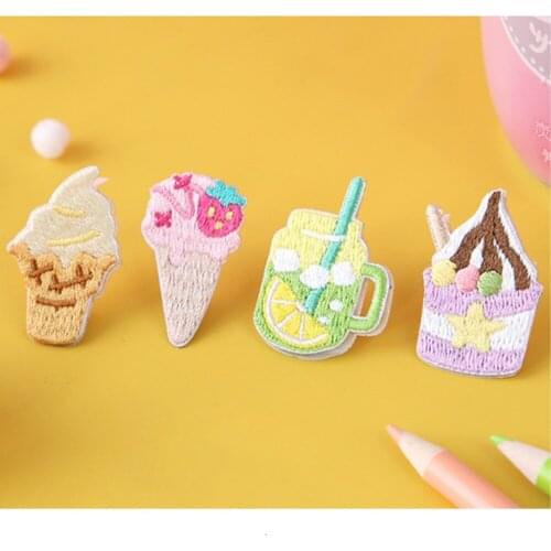 Maxsin High Quality lovely ice cream cold drink patches for child Bag Jeans Iron On beautiful flower Patches for Clothes