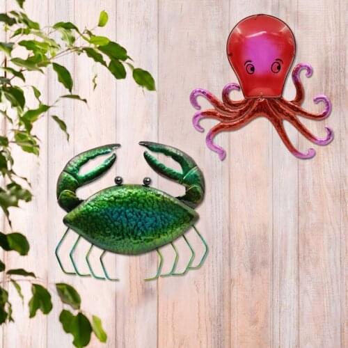 Nacome Metal Crab Octopus Wrought Iron Art Craft Garden Outdoor Decor Nautical Wall Hanging Sculpture Home Room Wall Decoration
