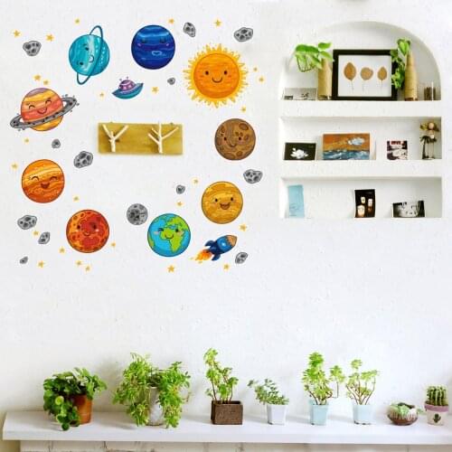 Solar System Planet Cartoon Wall Stickers Childrens Room Decoration Set Of 5 Pieces Nursery Kids Bedroom Pattern For Home